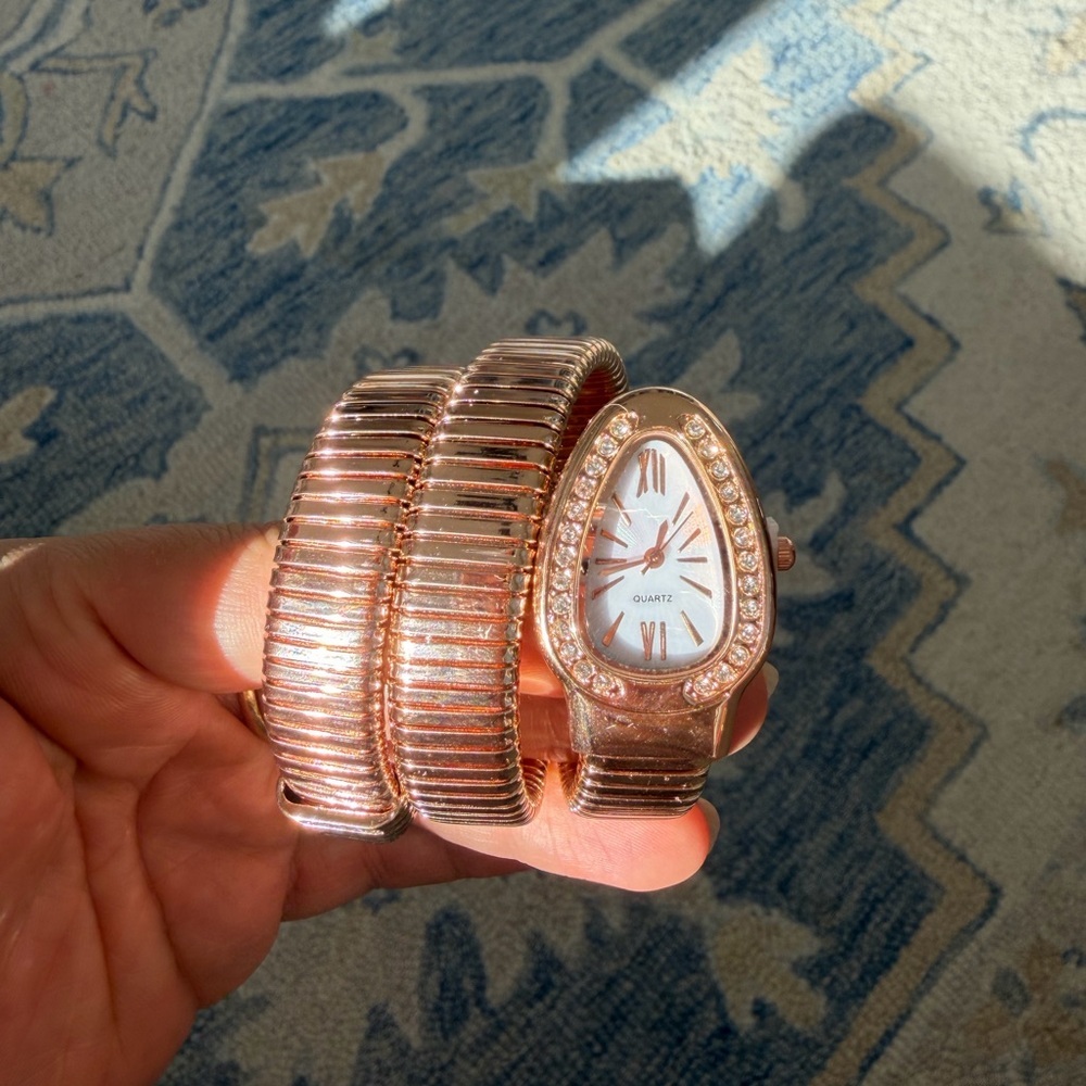 Rose Gold Coil Wrap Quartz Watch with Crystal Accents - Picture 6 of 7